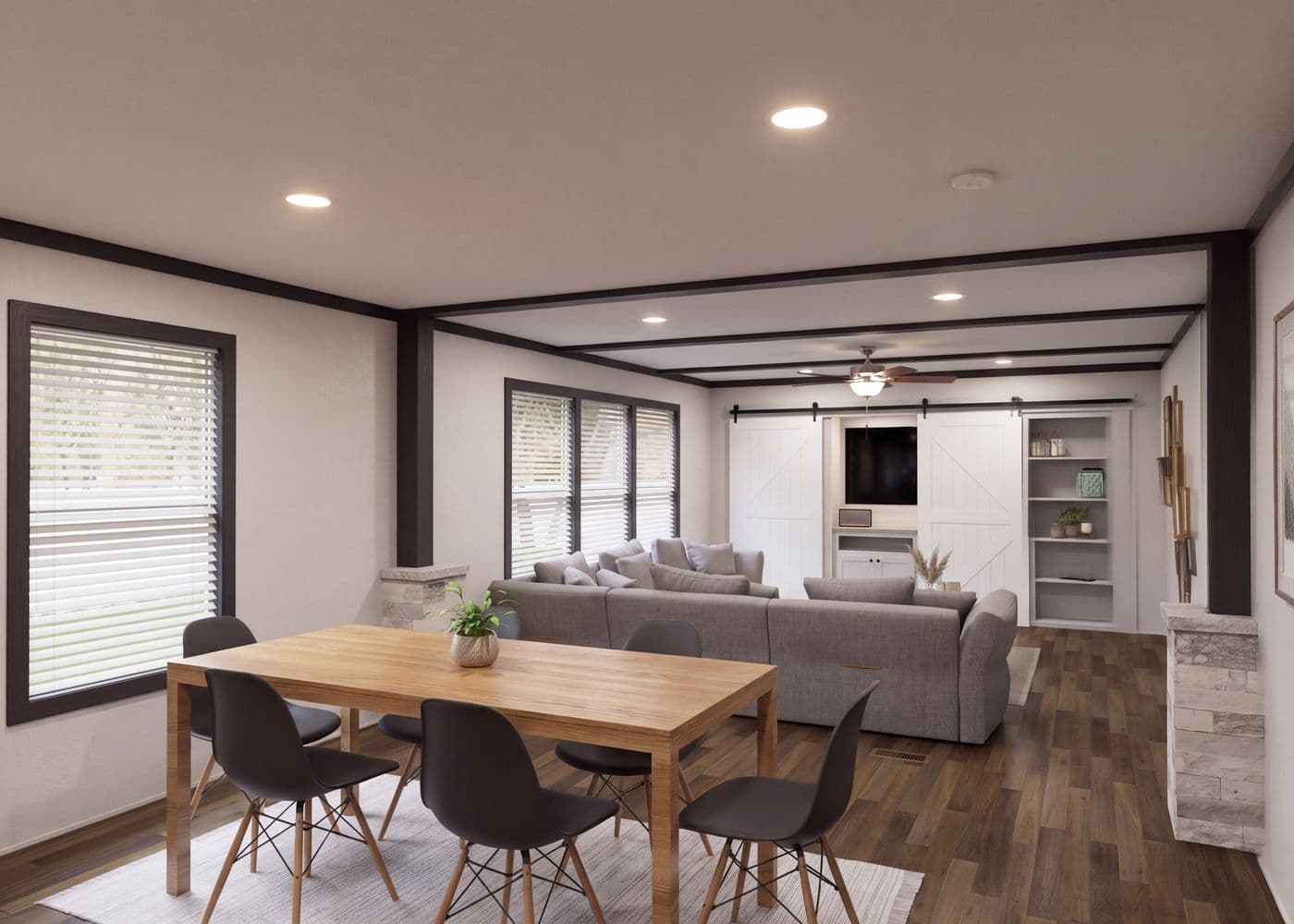 The THE FUSION 32H Dining Area. This Manufactured Mobile Home features 5 bedrooms and 3 baths.