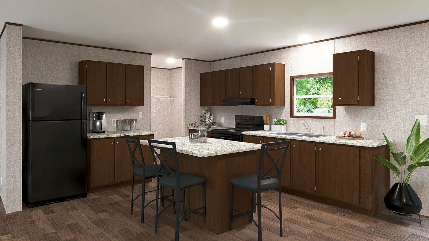 The CEDAR Kitchen. This Manufactured Mobile Home features 3 bedrooms and 2 baths.