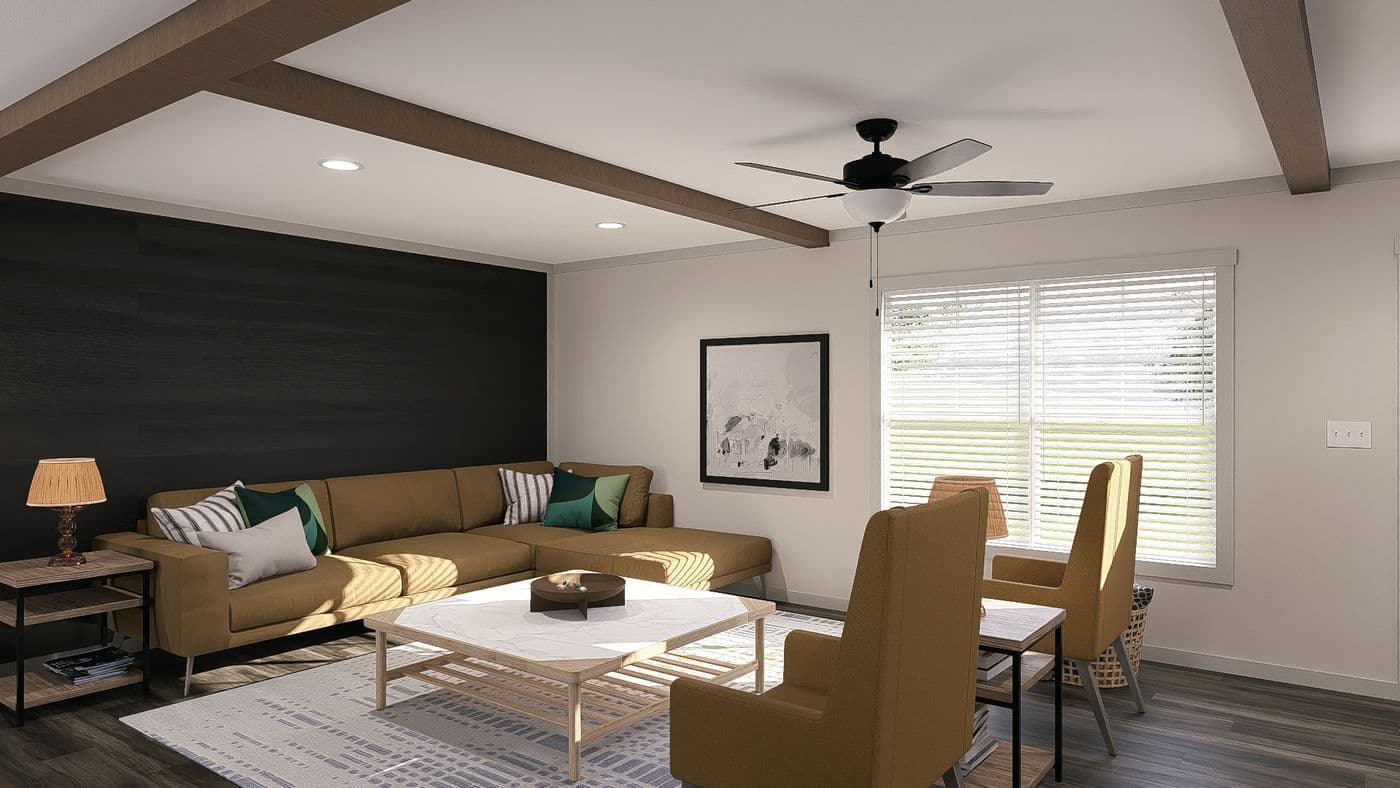 The FARM 3 FLEX DEN Living Room. This Manufactured Mobile Home features 3 bedrooms and 2 baths.