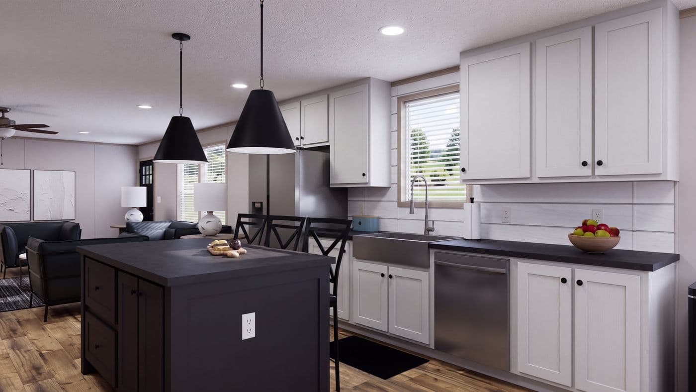 The MOUNTAIN BREEZE 3260 Kitchen. This Manufactured Mobile Home features 3 bedrooms and 2 baths.