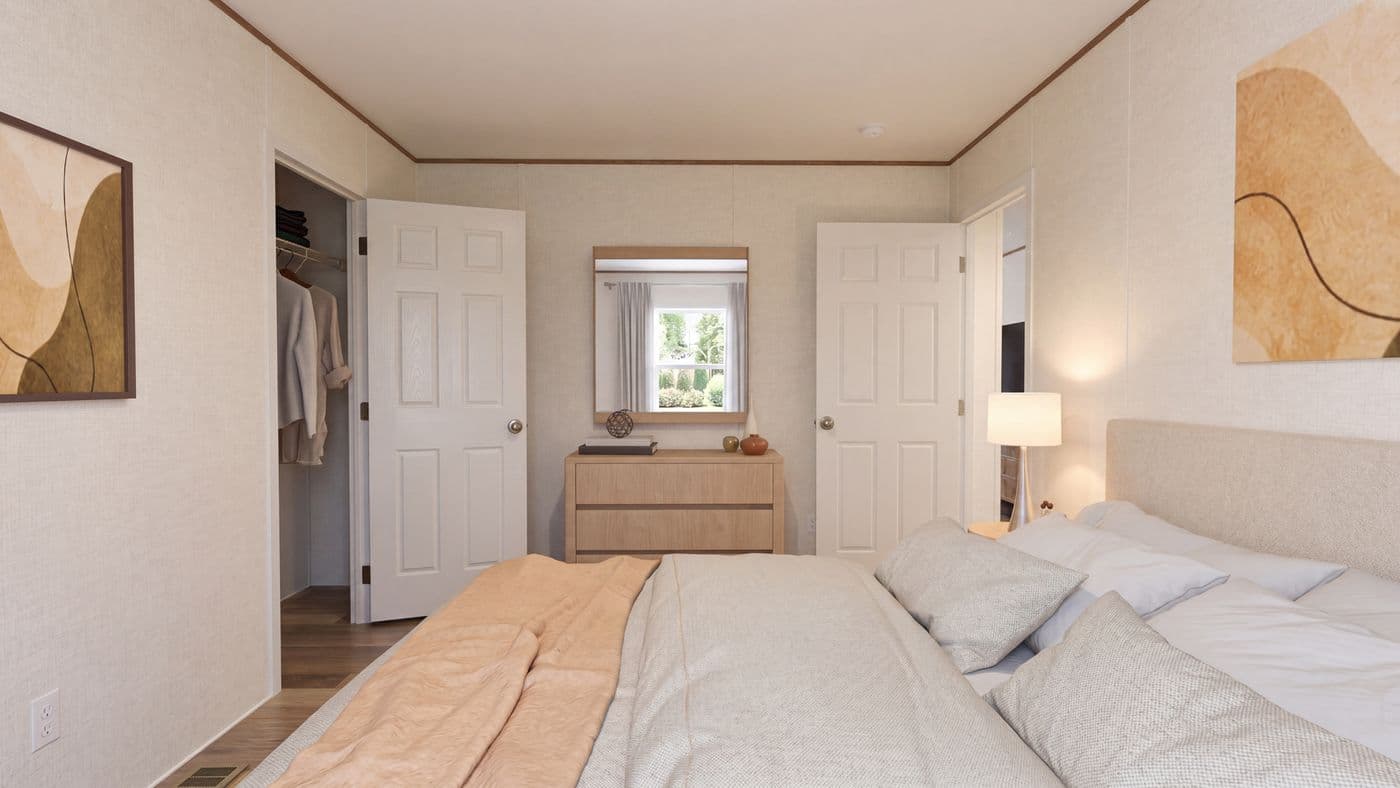 The REDWOOD Bedroom. This Manufactured Mobile Home features 5 bedrooms and 3 baths.