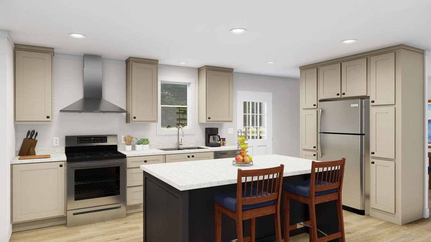 The LET IT BE Kitchen. This Manufactured Mobile Home features 3 bedrooms and 2 baths.