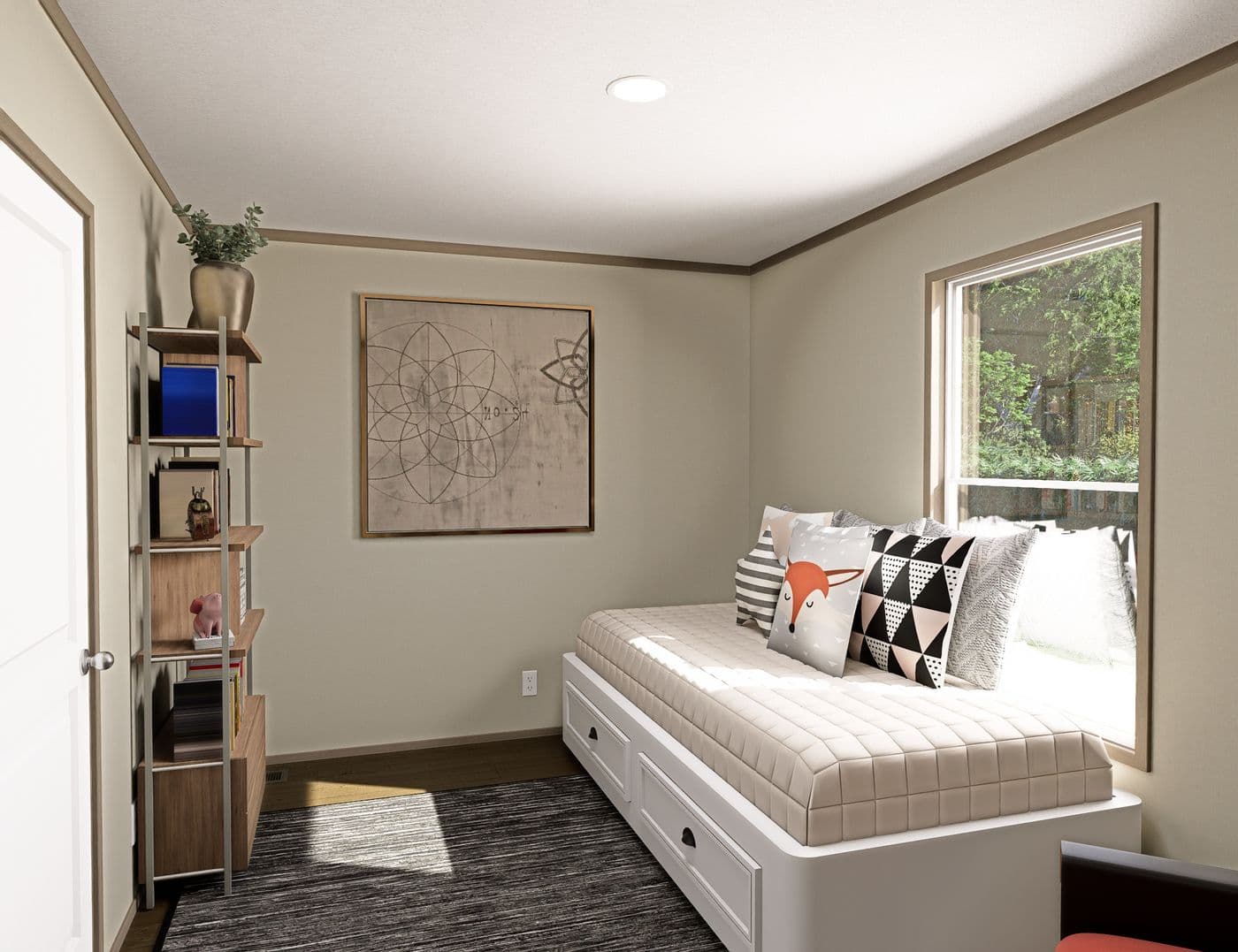 The RAINIER Guest Bedroom. This Manufactured Mobile Home features 4 bedrooms and 3 baths.
