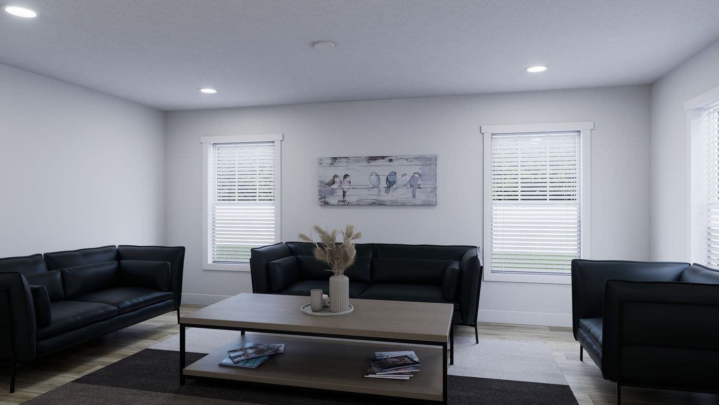 The RIGHT CHOICE 75 Living Room. This Manufactured Mobile Home features 4 bedrooms and 2 baths.