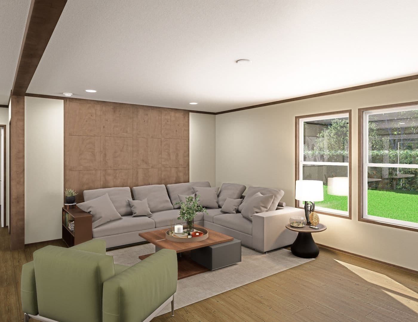 The RIO Living Room. This Manufactured Mobile Home features 3 bedrooms and 2 baths.