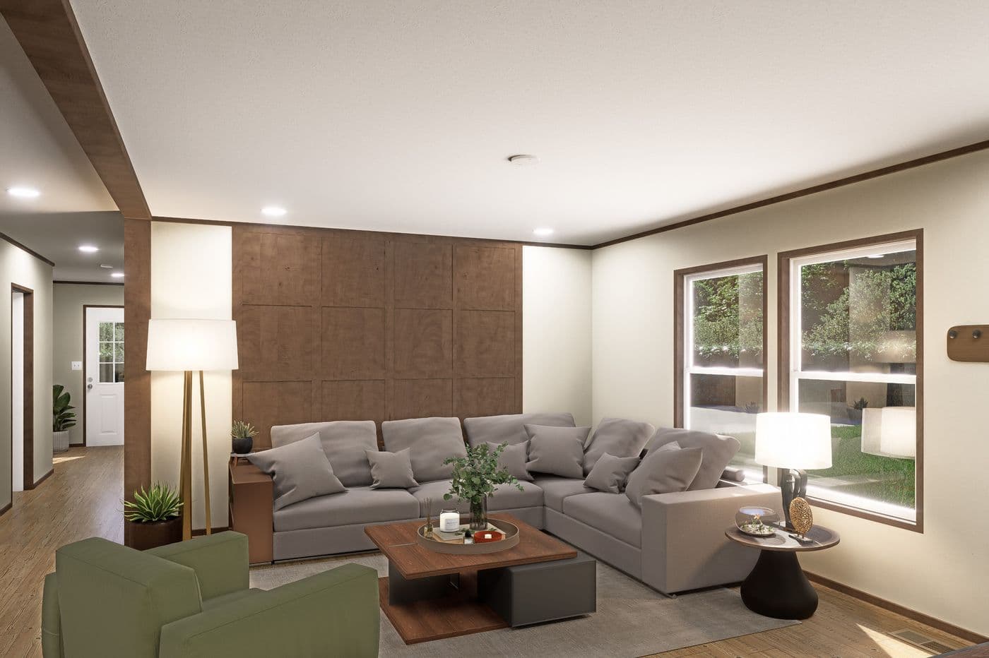 The EXPLORER Living Room. This Manufactured Mobile Home features 3 bedrooms and 2 baths.