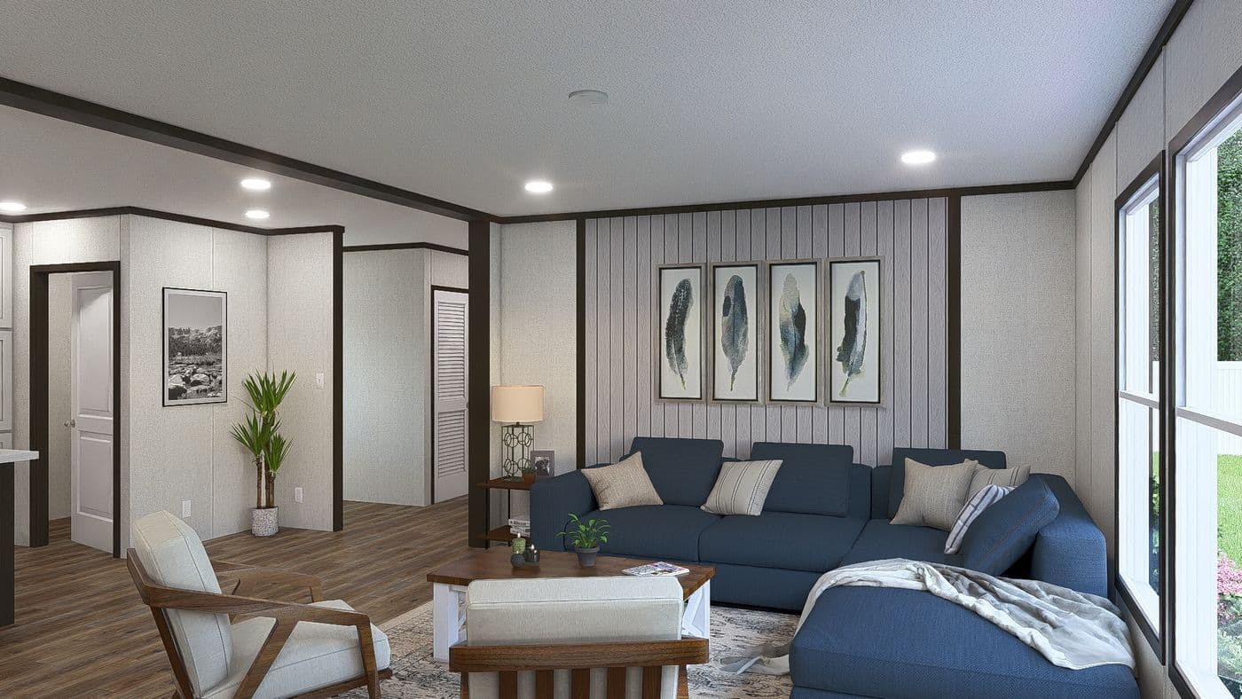 The REVEAL Living Room. This Manufactured Mobile Home features 3 bedrooms and 2 baths.