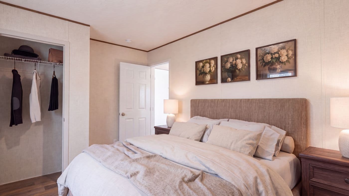 The ELM Bedroom. This Manufactured Mobile Home features 2 bedrooms and 1 bath.