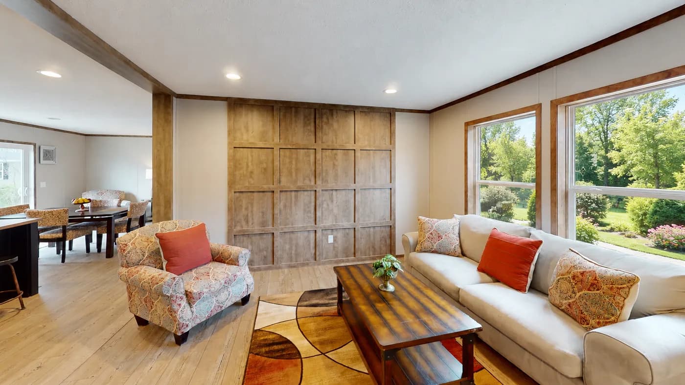 The BOONE Living Room. This Manufactured Mobile Home features 4 bedrooms and 2 baths.