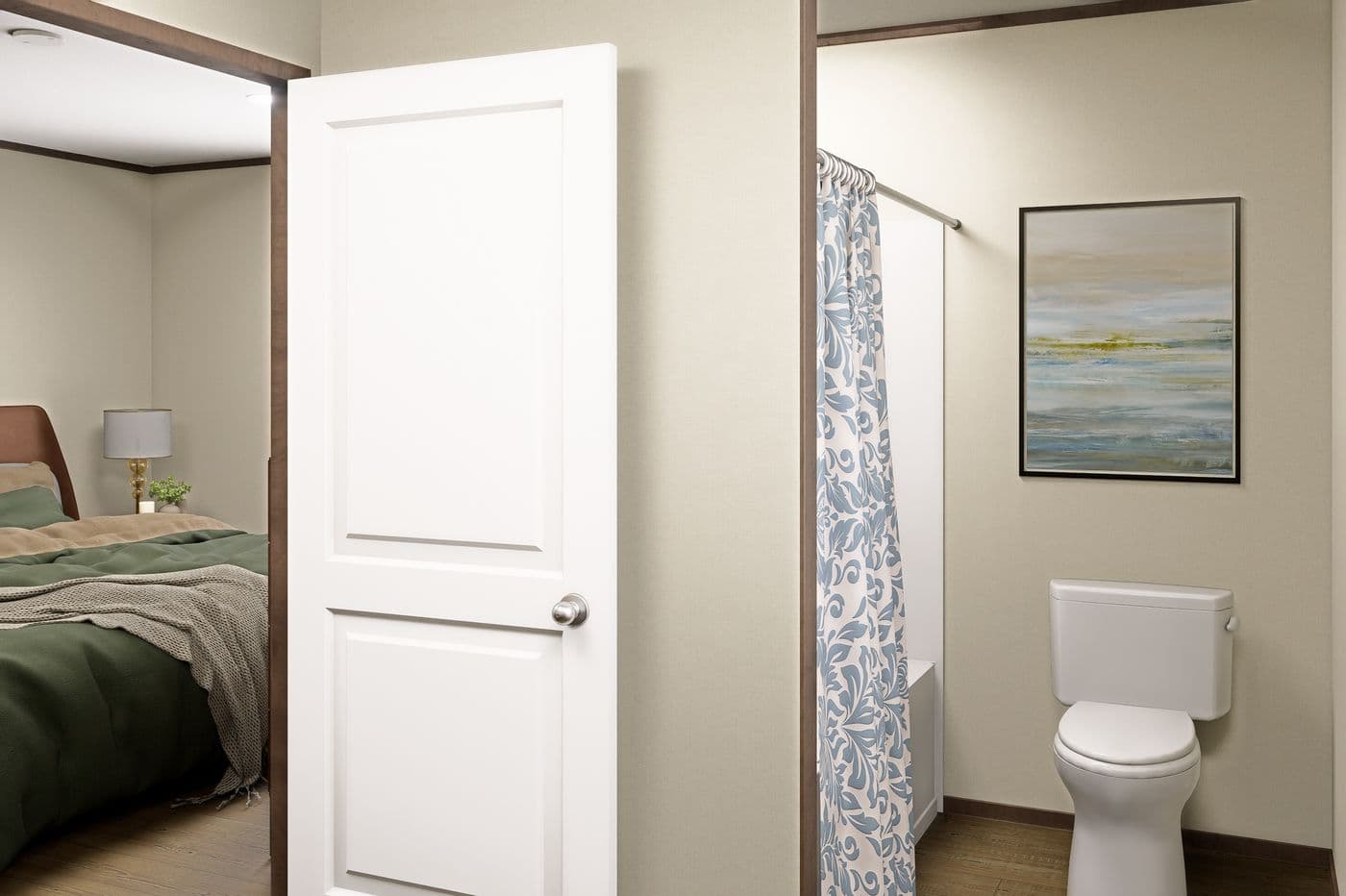 The TIDE Primary Bathroom. This Manufactured Mobile Home features 2 bedrooms and 2 baths.
