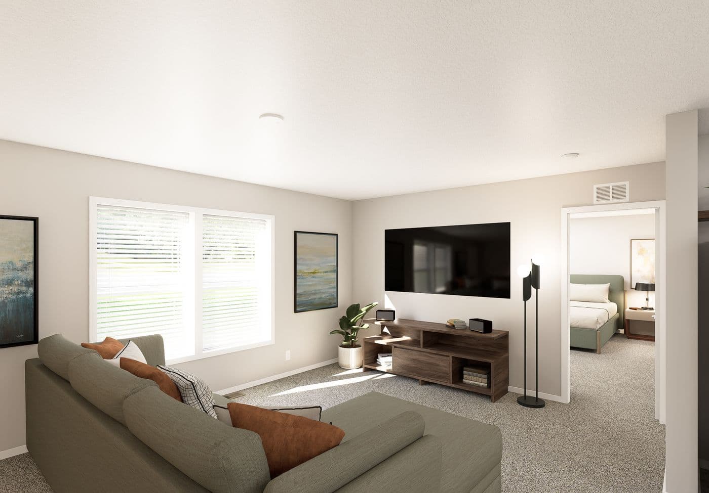 The SLE 681F Living Room. This Manufactured Mobile Home features 4 bedrooms and 2 baths.