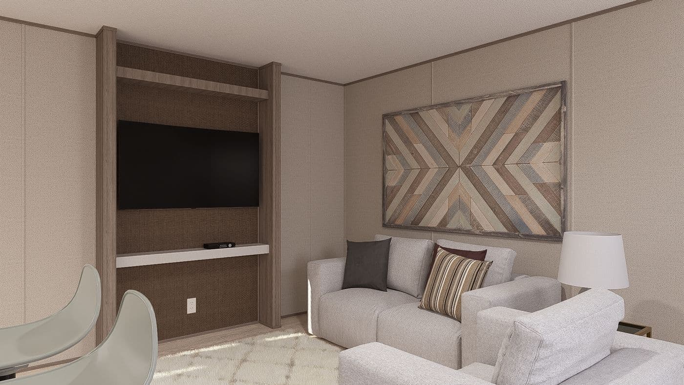 The BLAZER 48 A Living Room. This Manufactured Mobile Home features 2 bedrooms and 1 bath.