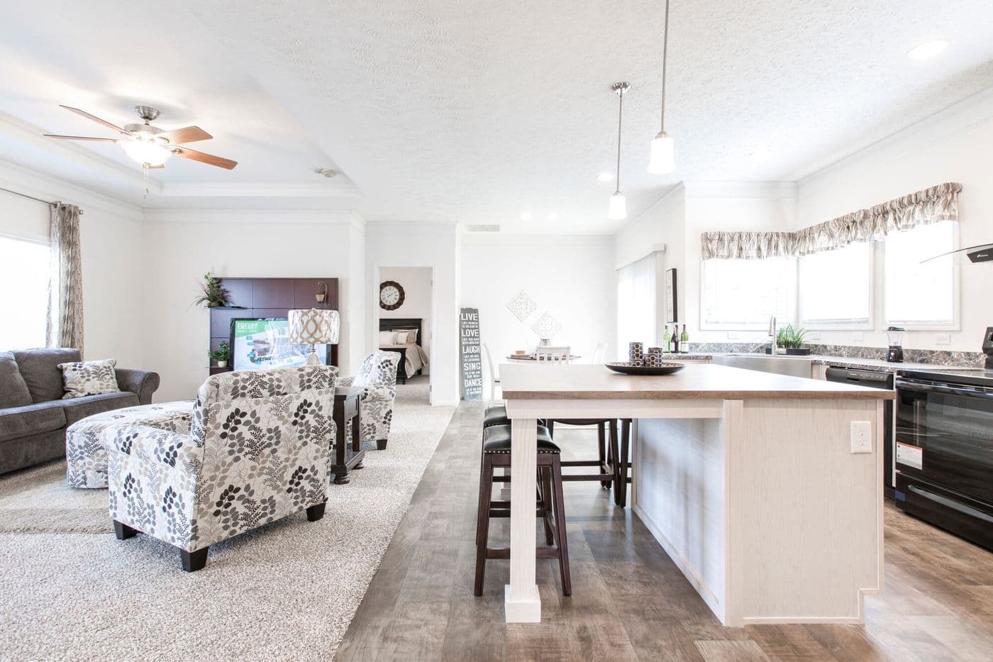 The 1558 JAMESTOWN Living Room. This Manufactured Mobile Home features 3 bedrooms and 2 baths.
