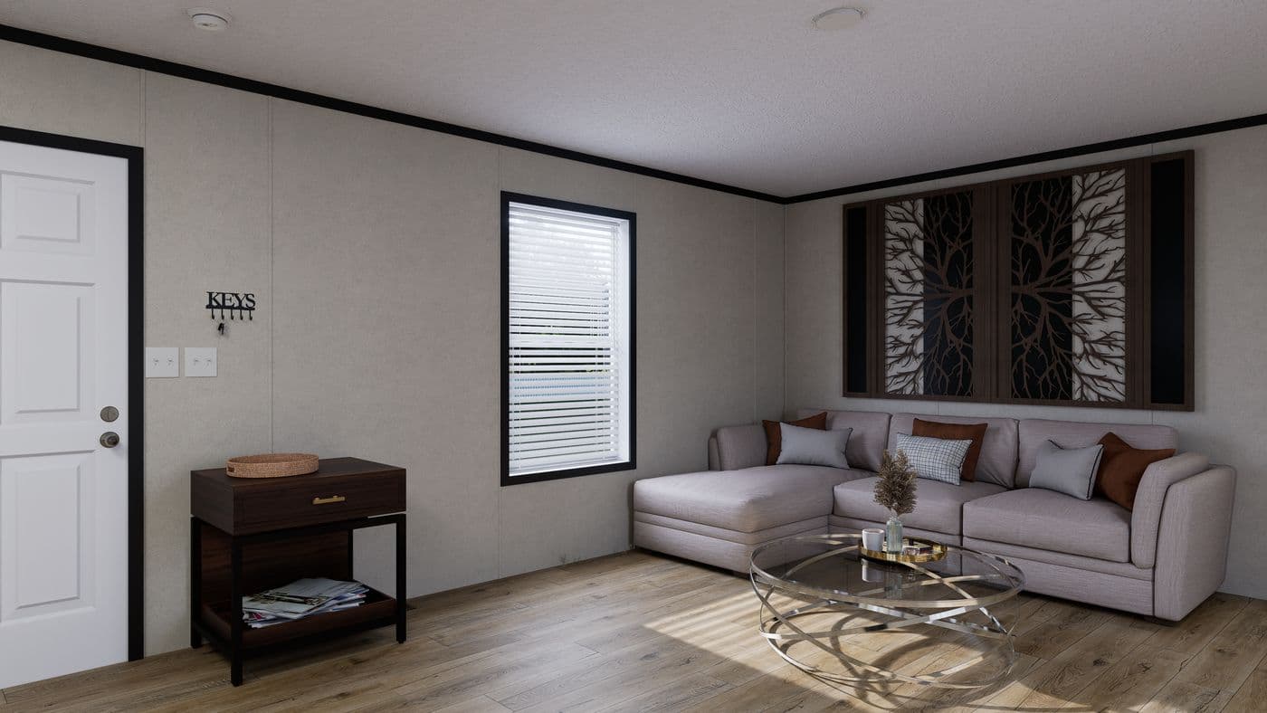 The 7616-CC03 HARBORVIEW 76 Living Room. This Manufactured Mobile Home features 3 bedrooms and 2 baths.