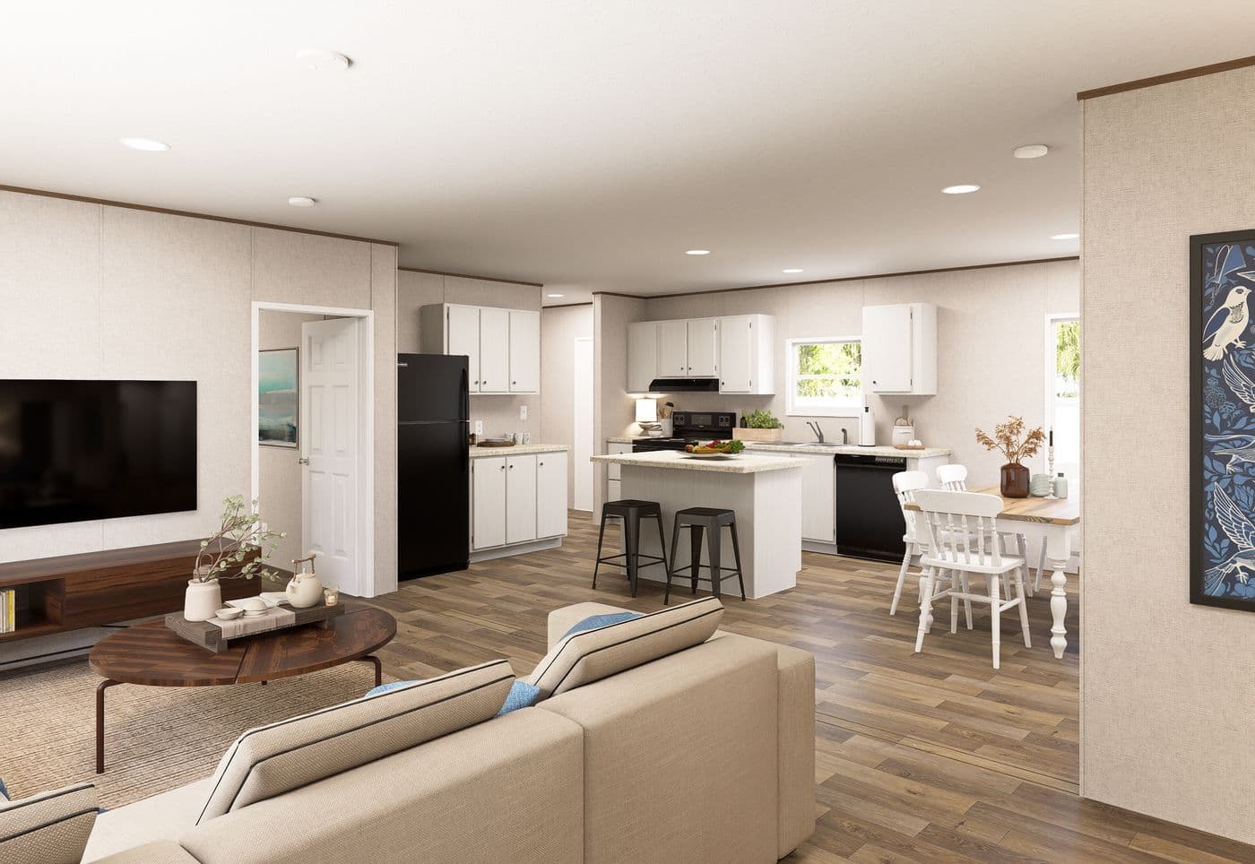 The MAPLE Living Room. This Manufactured Mobile Home features 3 bedrooms and 2 baths.