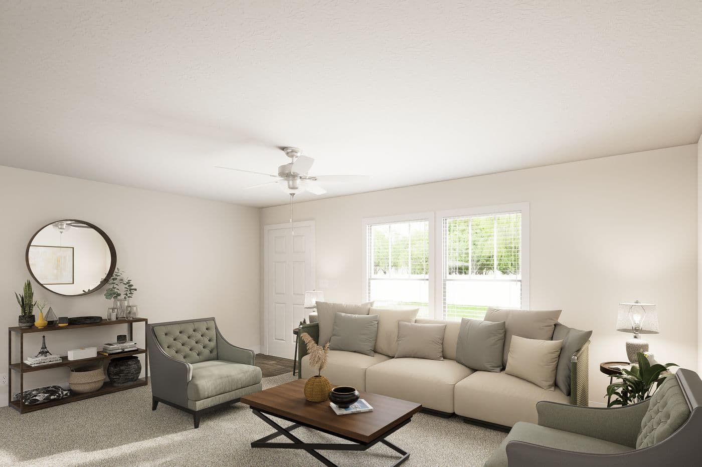 The 5628-MS067-2 HUNTINGTON Living Room. This Manufactured Mobile Home features 4 bedrooms and 2 baths.