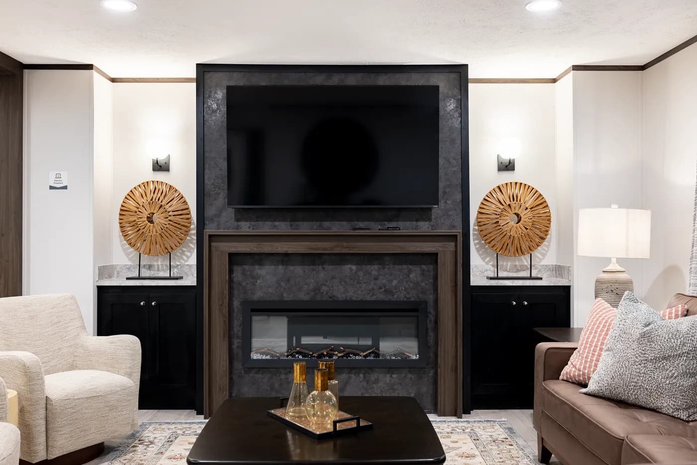 The CRESTWOOD Living Room. This Manufactured Mobile Home features 3 bedrooms and 2 baths.