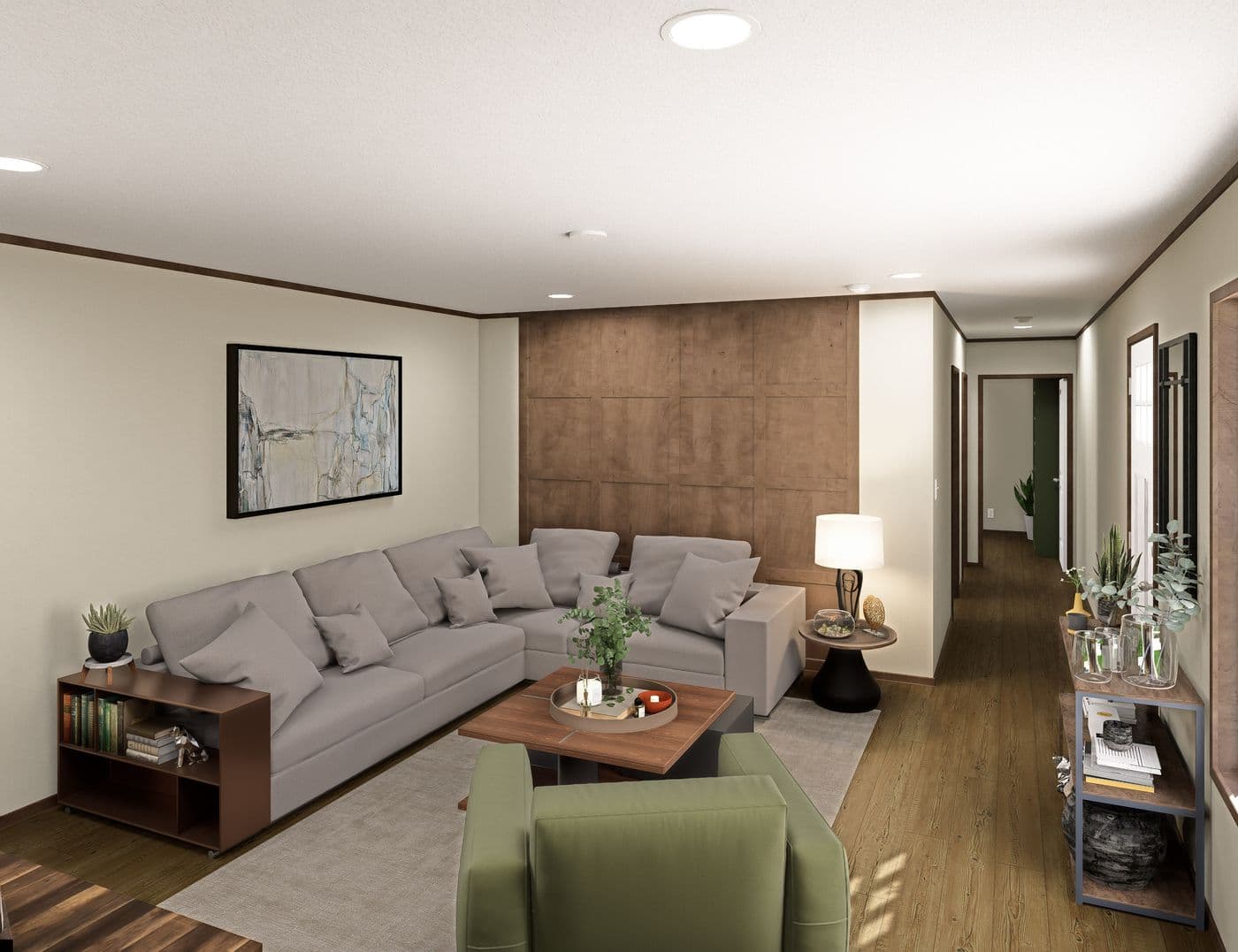 The ZION Living Room. This Manufactured Mobile Home features 3 bedrooms and 2 baths.