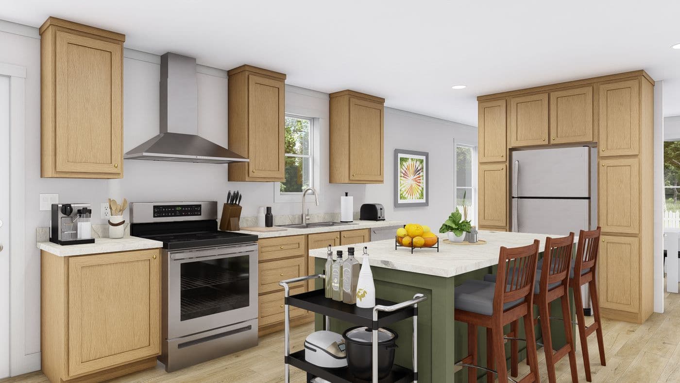 The STAYIN' ALIVE Kitchen. This Manufactured Mobile Home features 3 bedrooms and 2 baths.
