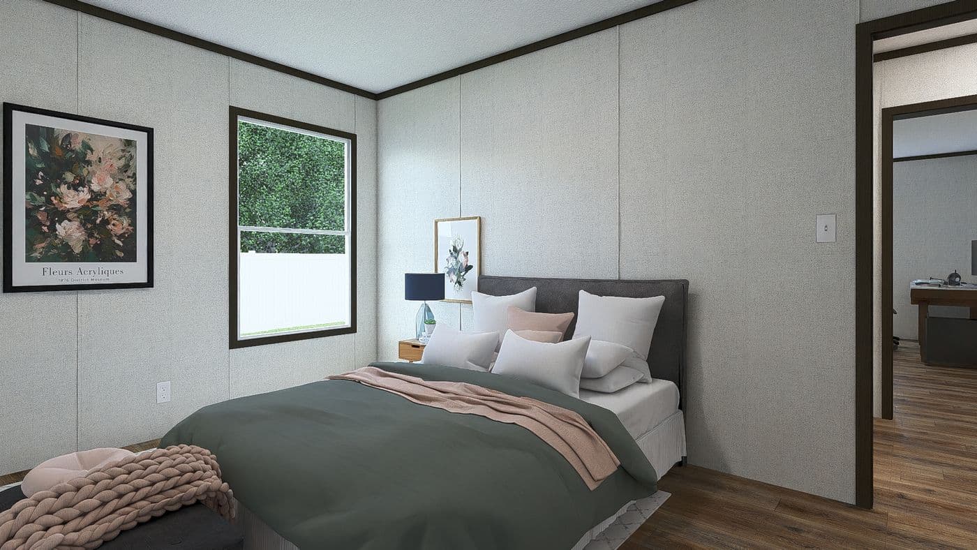 The DISCOVER Bedroom. This Manufactured Mobile Home features 3 bedrooms and 2 baths.
