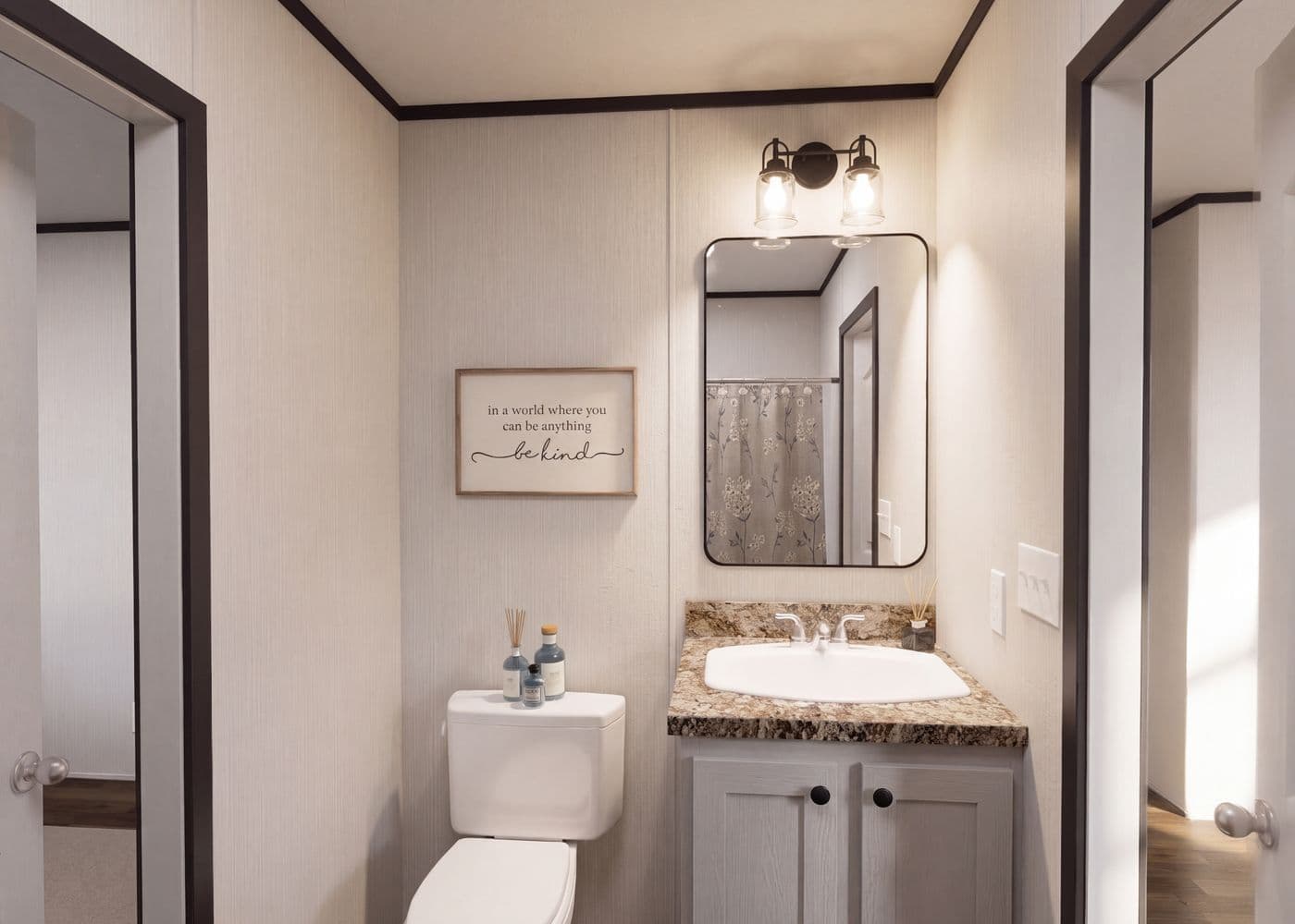 The THE FUSION 32H Guest Bathroom. This Manufactured Mobile Home features 5 bedrooms and 3 baths.