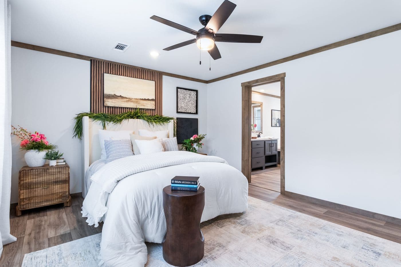 The FARM 3 FLEX Primary Bedroom. This Manufactured Mobile Home features 3 bedrooms and 2 baths.