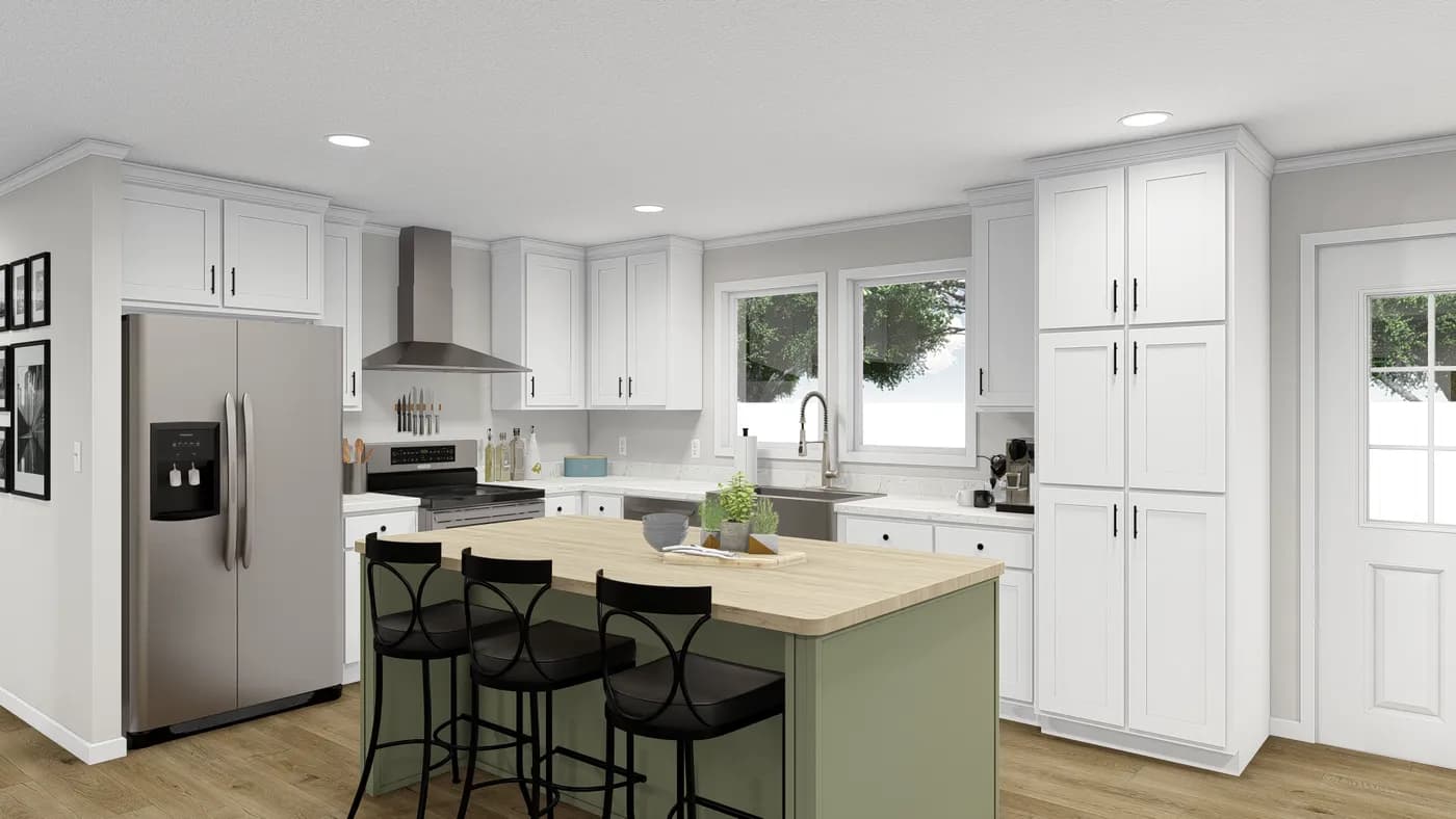 The HAWTHORNE Kitchen. This Manufactured Mobile Home features 3 bedrooms and 2 baths.
