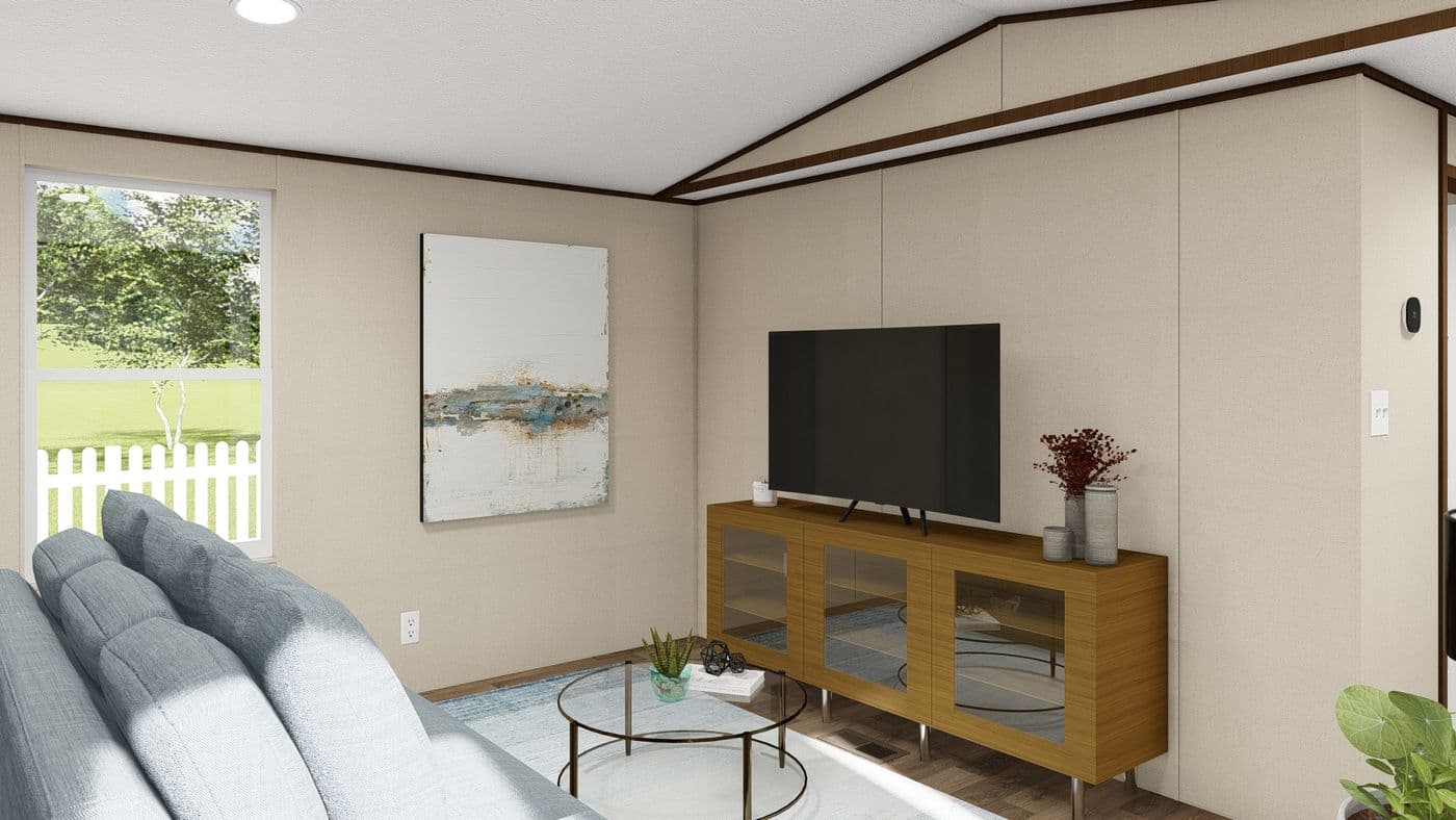 The DELIGHT Living Room. This Manufactured Mobile Home features 2 bedrooms and 2 baths.