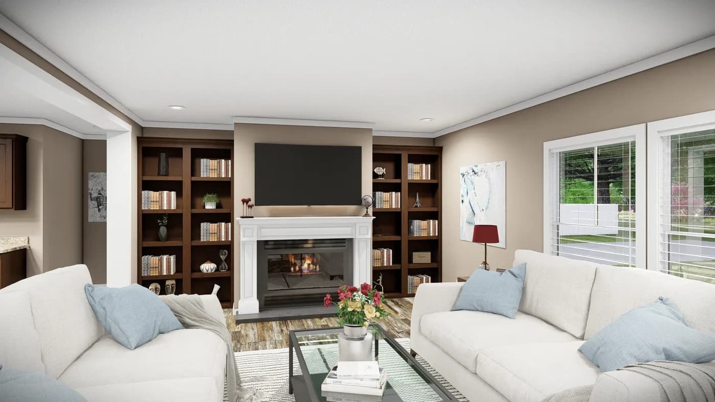 The THE LLOYD II Living Room. This Manufactured Mobile Home features 3 bedrooms and 2 baths.