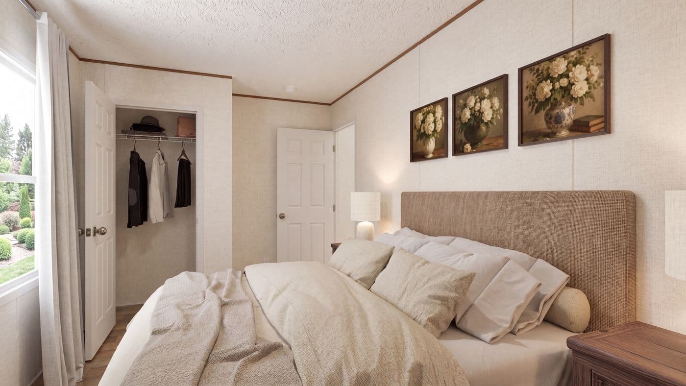 The BIRCH Bedroom. This Manufactured Mobile Home features 3 bedrooms and 2 baths.