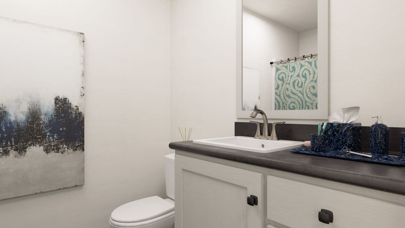 The DRM521M 52'              DREAM Primary Bathroom. This Manufactured Mobile Home features 2 bedrooms and 1 bath.