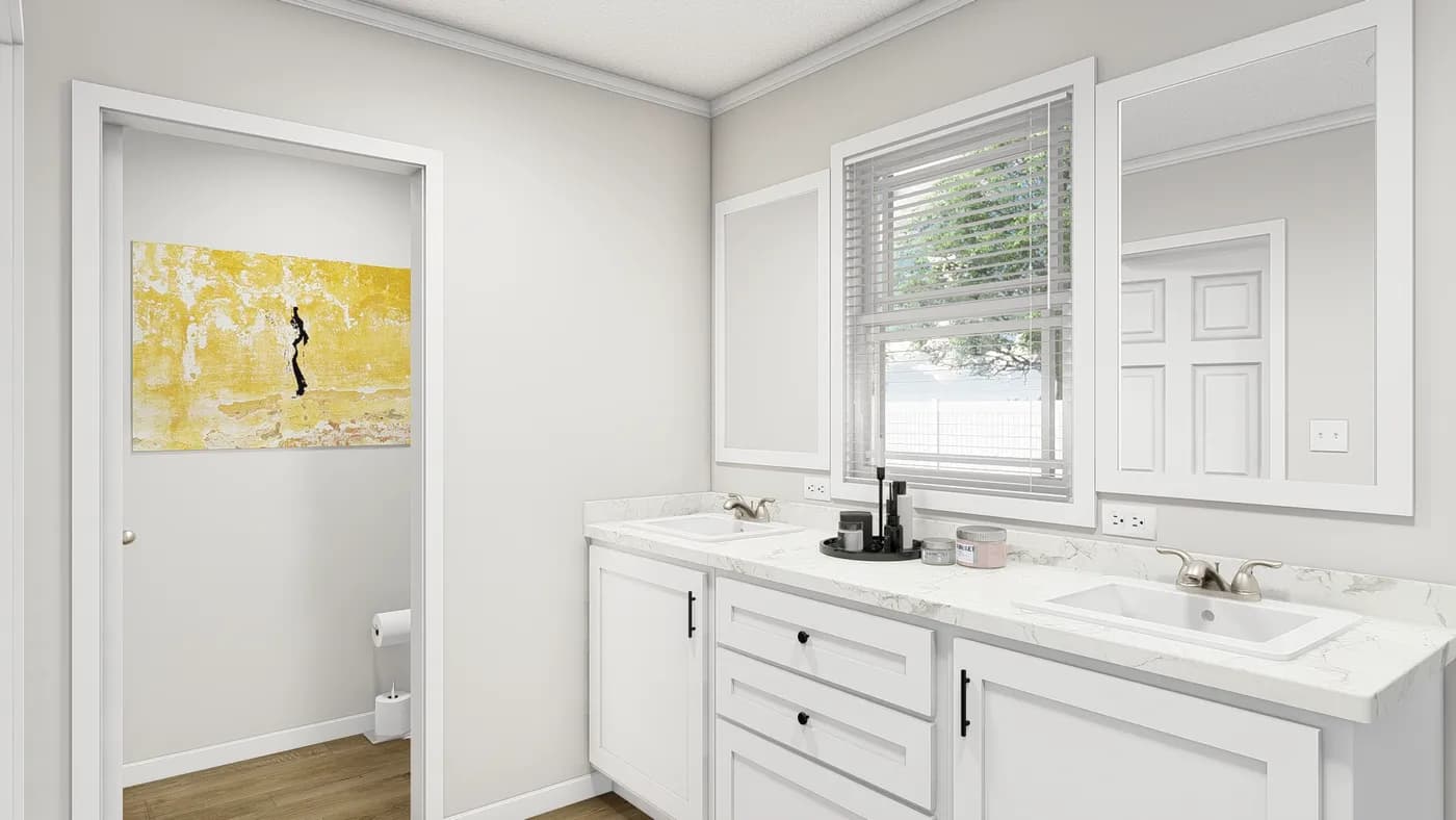 The HAWTHORNE Primary Bathroom. This Manufactured Mobile Home features 3 bedrooms and 2 baths.