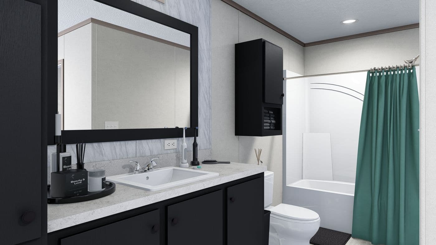 The 5228-5785 THE PULSE Primary Bathroom. This Manufactured Mobile Home features 3 bedrooms and 2 baths.
