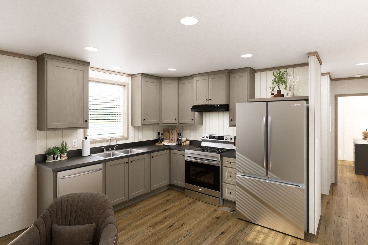 The 7016-CC01 CORNERSTONE 70 Kitchen. This Manufactured Mobile Home features 3 bedrooms and 2 baths.