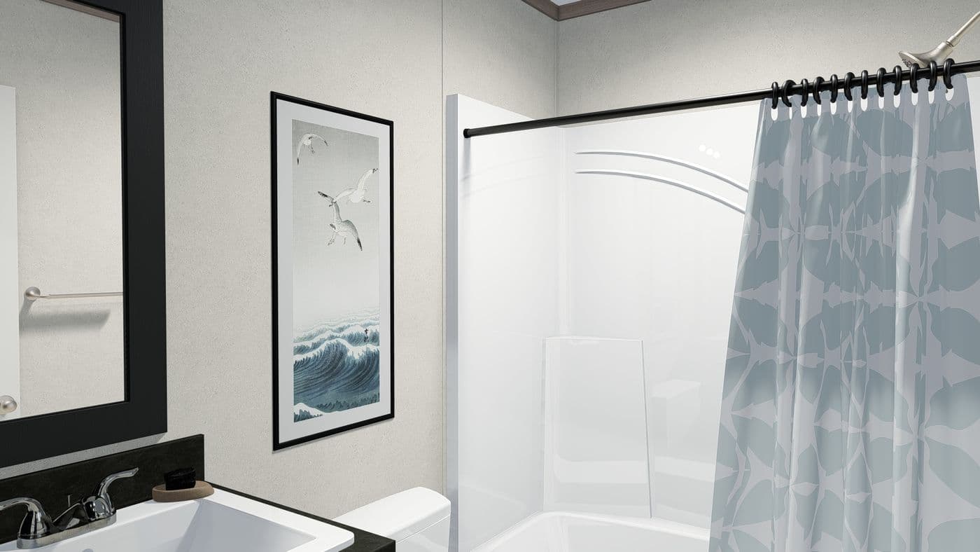 The 6016-4779 THE PULSE Guest Bathroom. This Manufactured Mobile Home features 2 bedrooms and 2 baths.