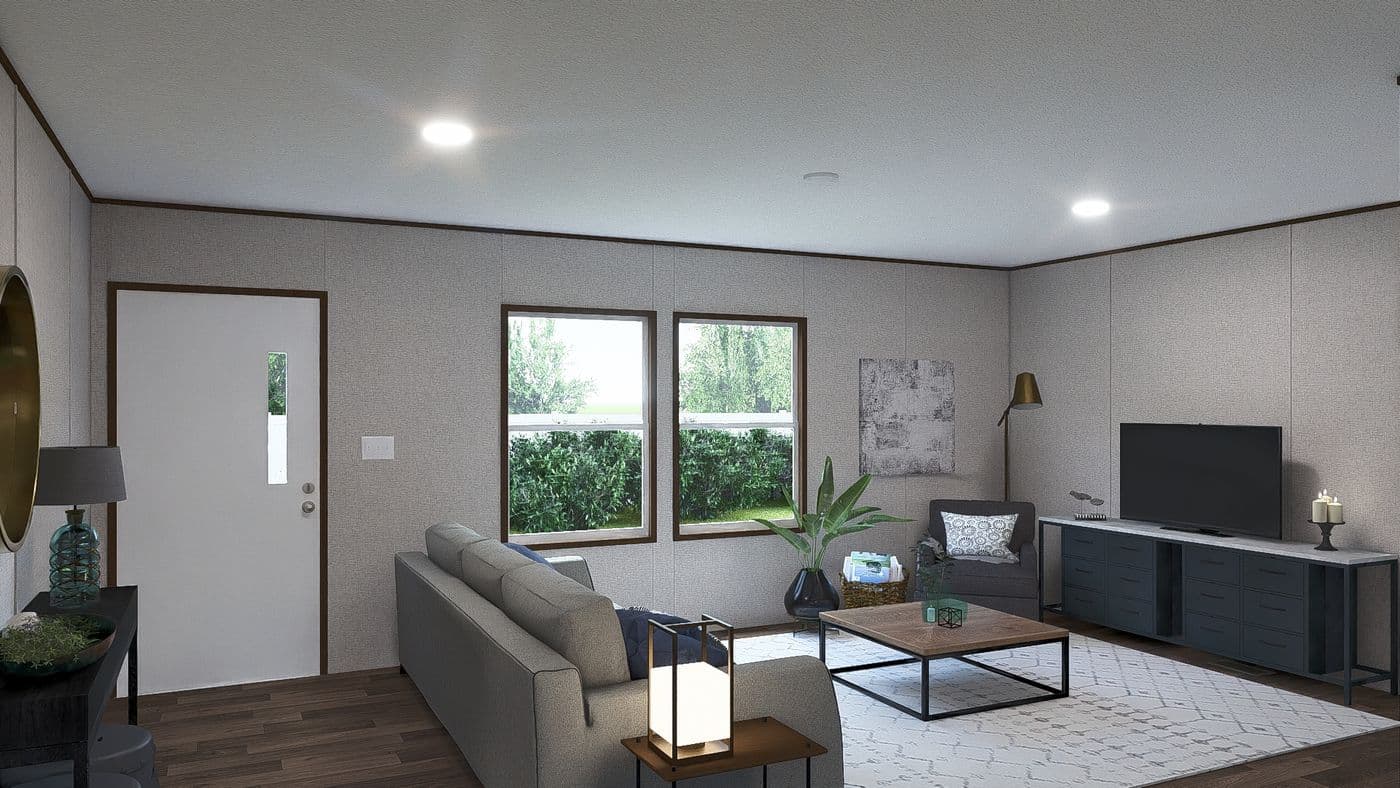 The REDWOOD Living Room. This Manufactured Mobile Home features 5 bedrooms and 3 baths.