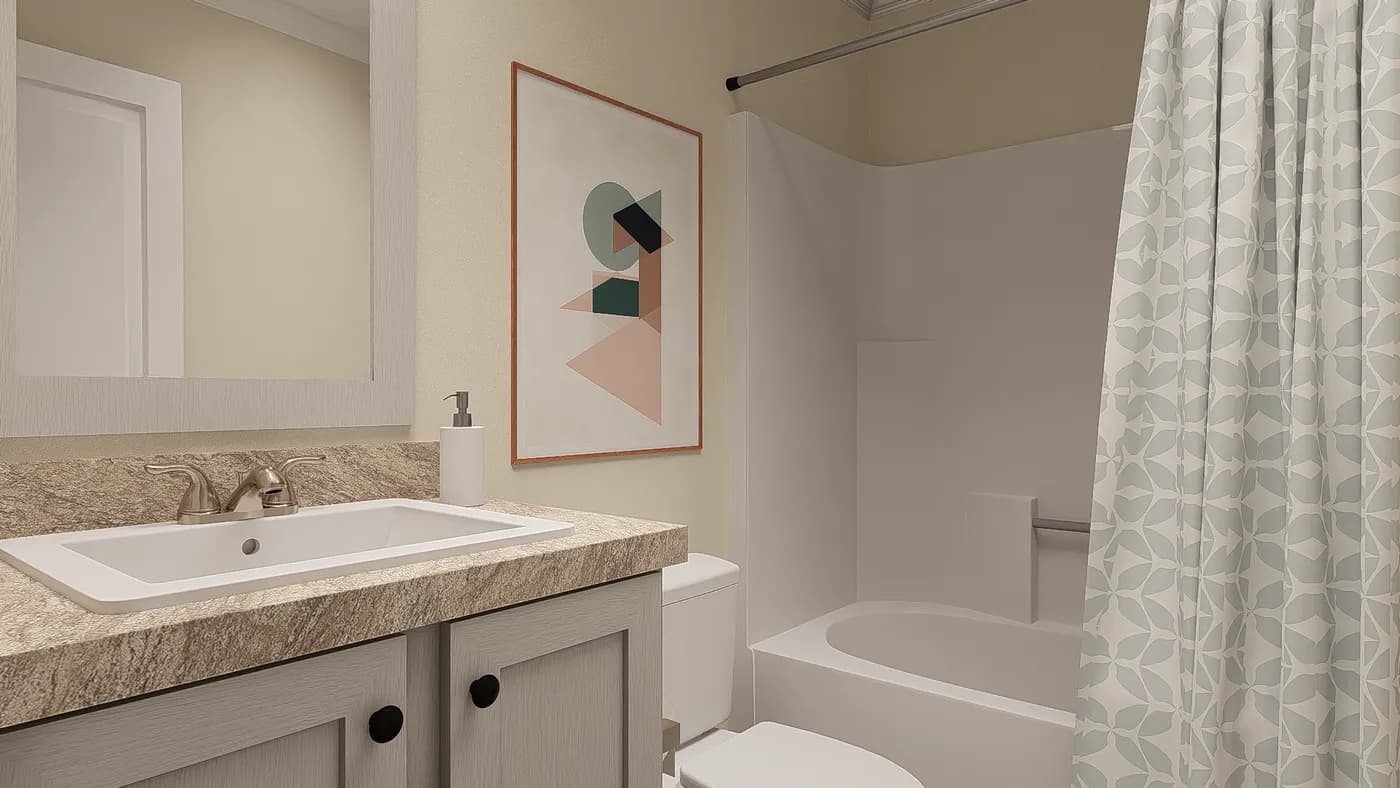 The 5407 HIGH ROCK 7616 Guest Bathroom. This Manufactured Mobile Home features 3 bedrooms and 2 baths.