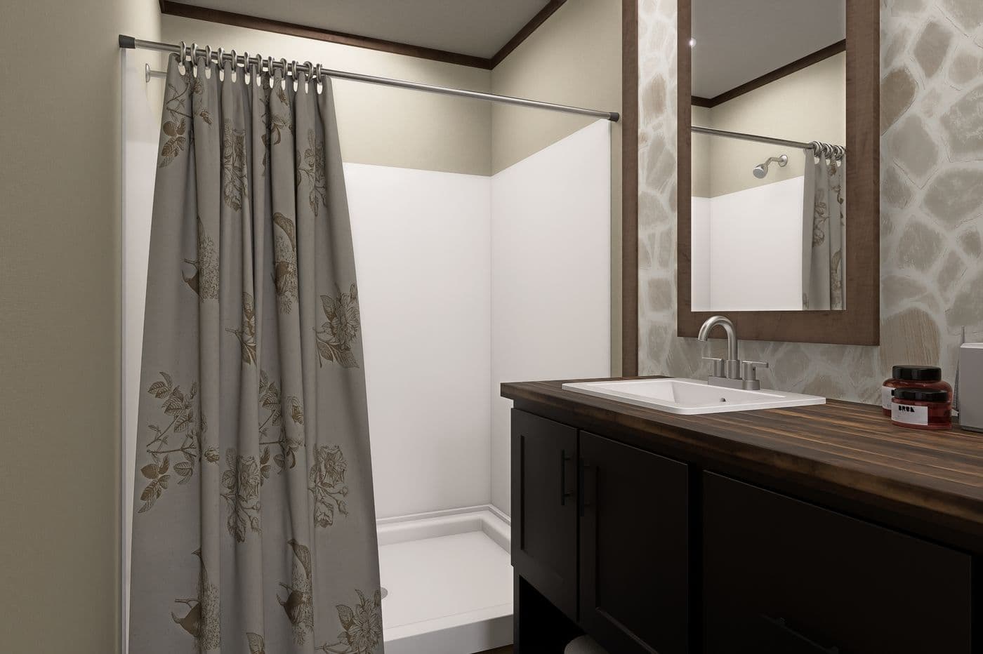 The VOYAGE Primary Bathroom. This Manufactured Mobile Home features 3 bedrooms and 2 baths.