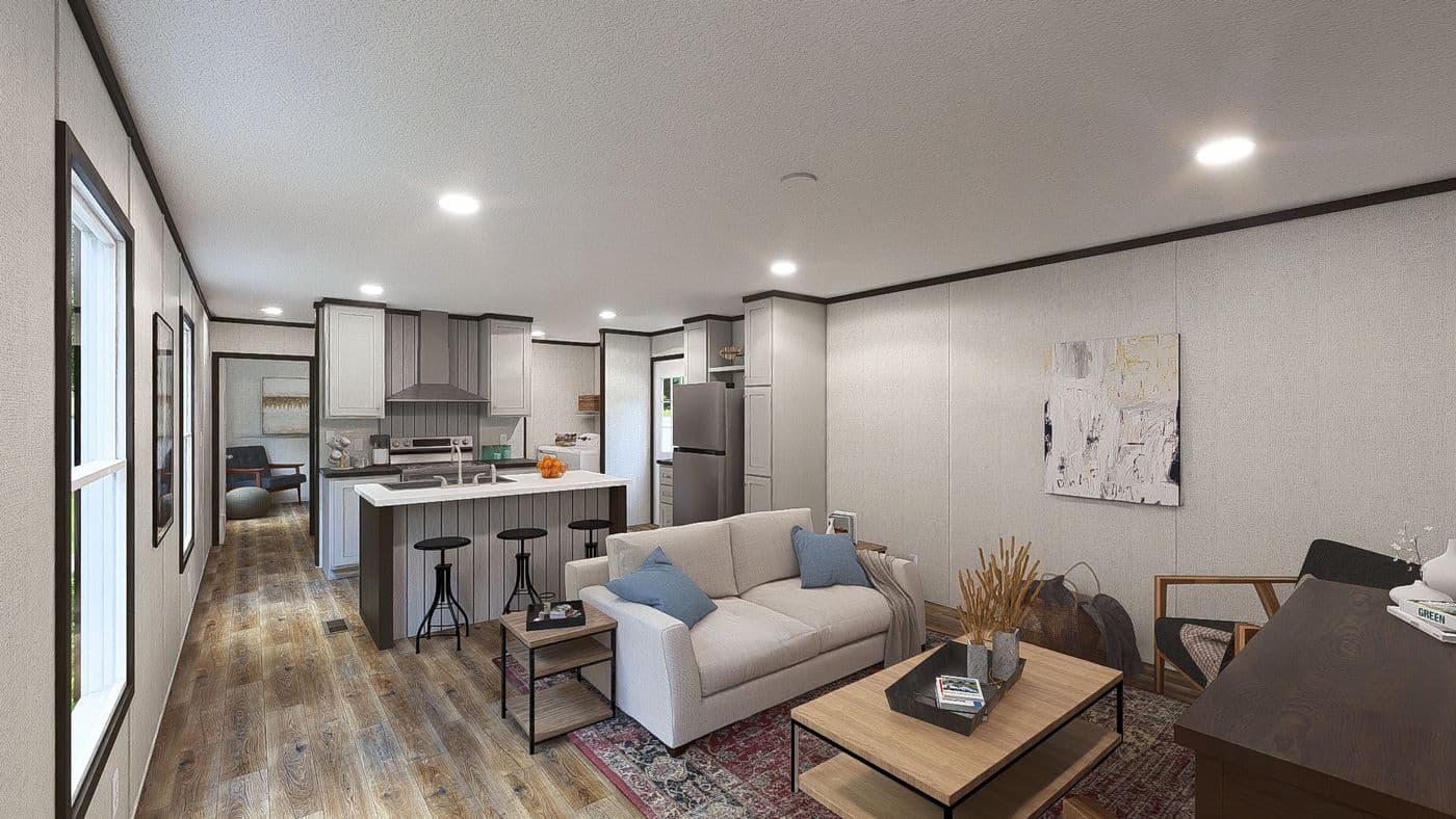 The DYNAMIC Living Room. This Manufactured Mobile Home features 3 bedrooms and 2 baths.