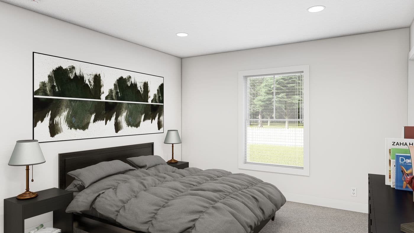 The RAMSEY 218-1 Primary Bedroom. This Manufactured Mobile Home features 3 bedrooms and 2 baths.