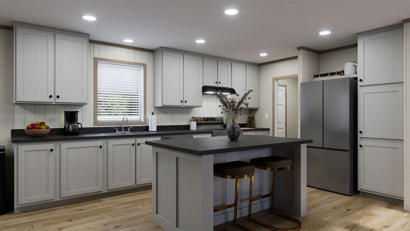 The 5624-CC56 GUARDIAN 56 Kitchen. This Manufactured Mobile Home features 3 bedrooms and 2 baths.