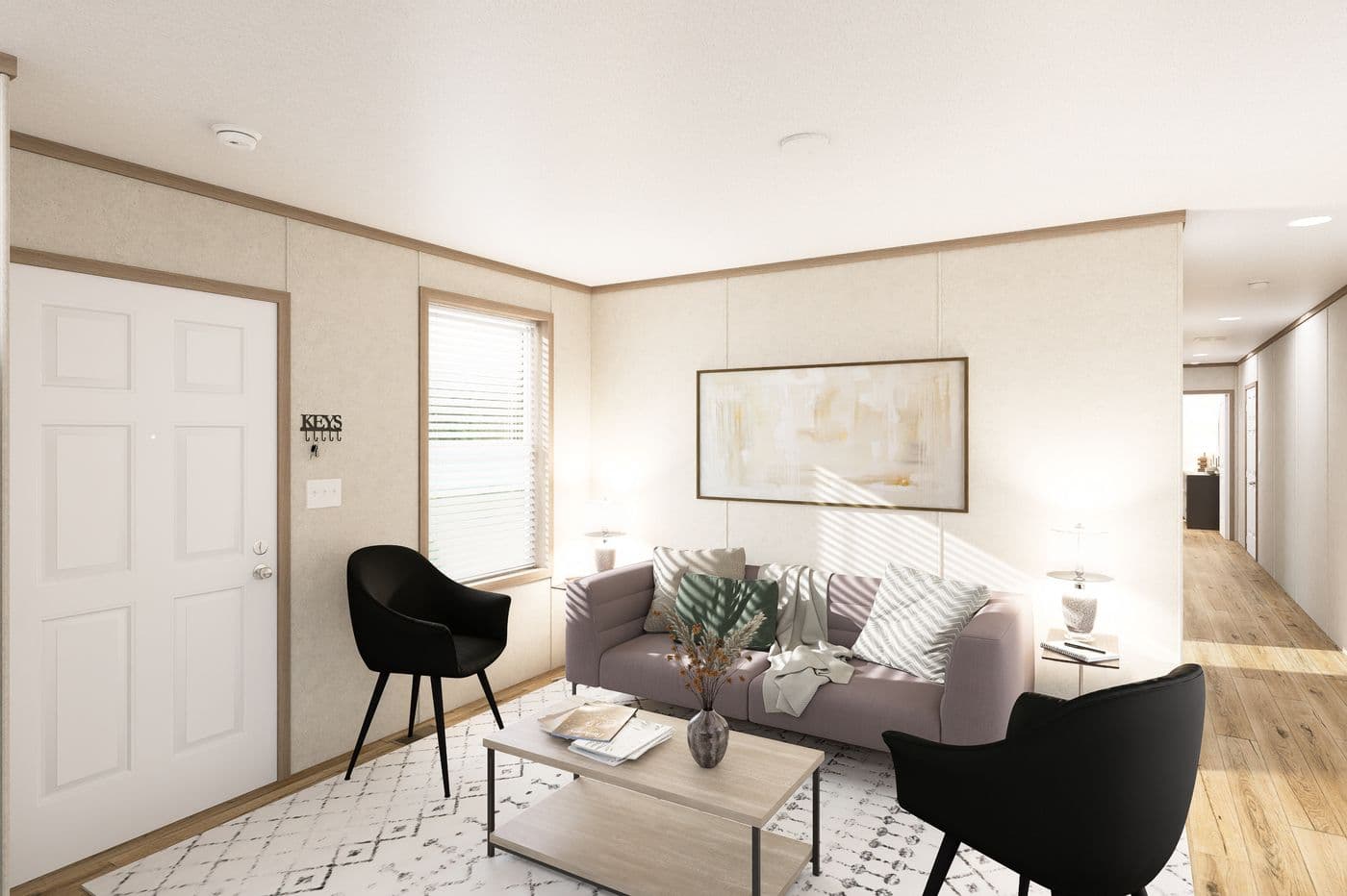 The 6616-CC03 HARBORVIEW 66 Living Room. This Manufactured Mobile Home features 3 bedrooms and 2 baths.