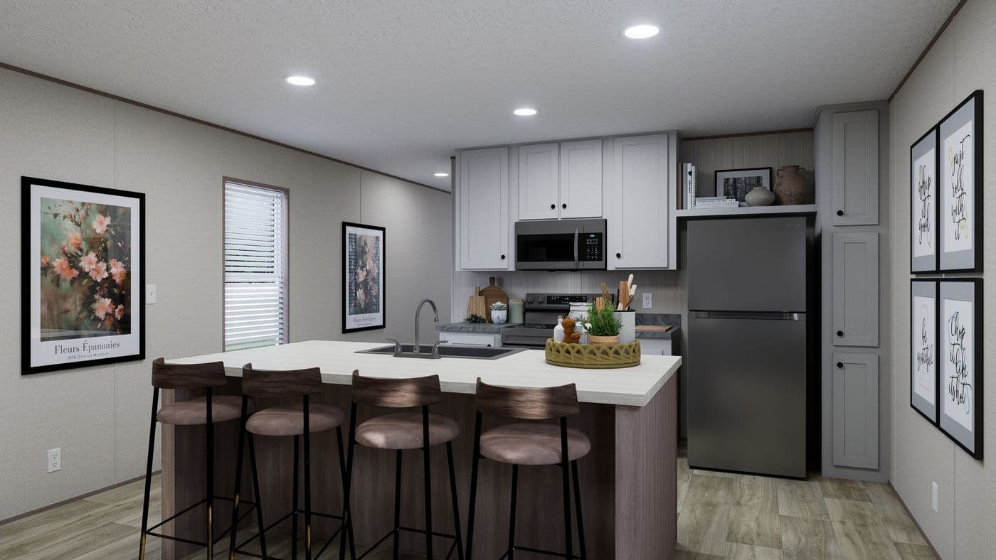 The FOOTHILLS 76 Kitchen. This Manufactured Mobile Home features 3 bedrooms and 2 baths.
