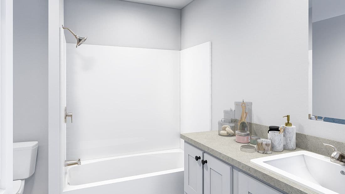 The TEM2856-3A LET IT BE Guest Bathroom. This Manufactured Mobile Home features 3 bedrooms and 2 baths.