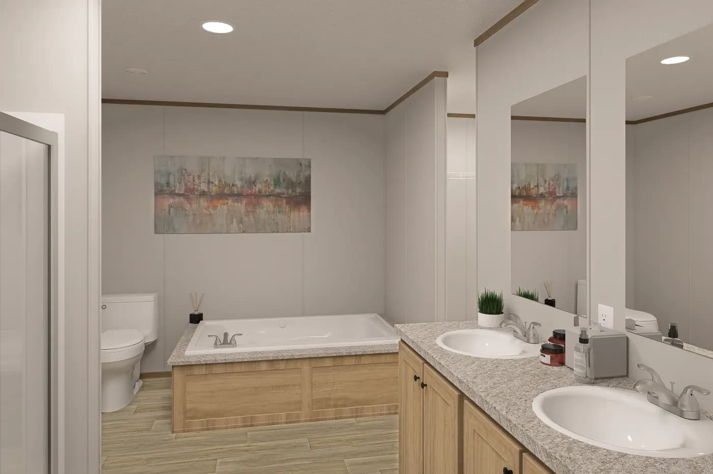 The THE EAGLE 60 Primary Bathroom. This Manufactured Mobile Home features 3 bedrooms and 2 baths.