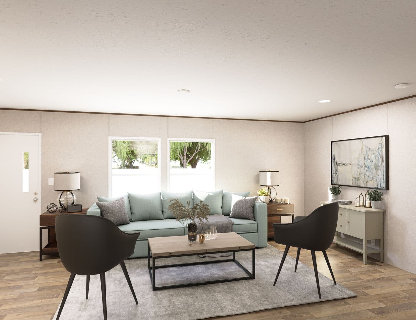 The SYCAMORE Living Room. This Manufactured Mobile Home features 4 bedrooms and 2 baths.