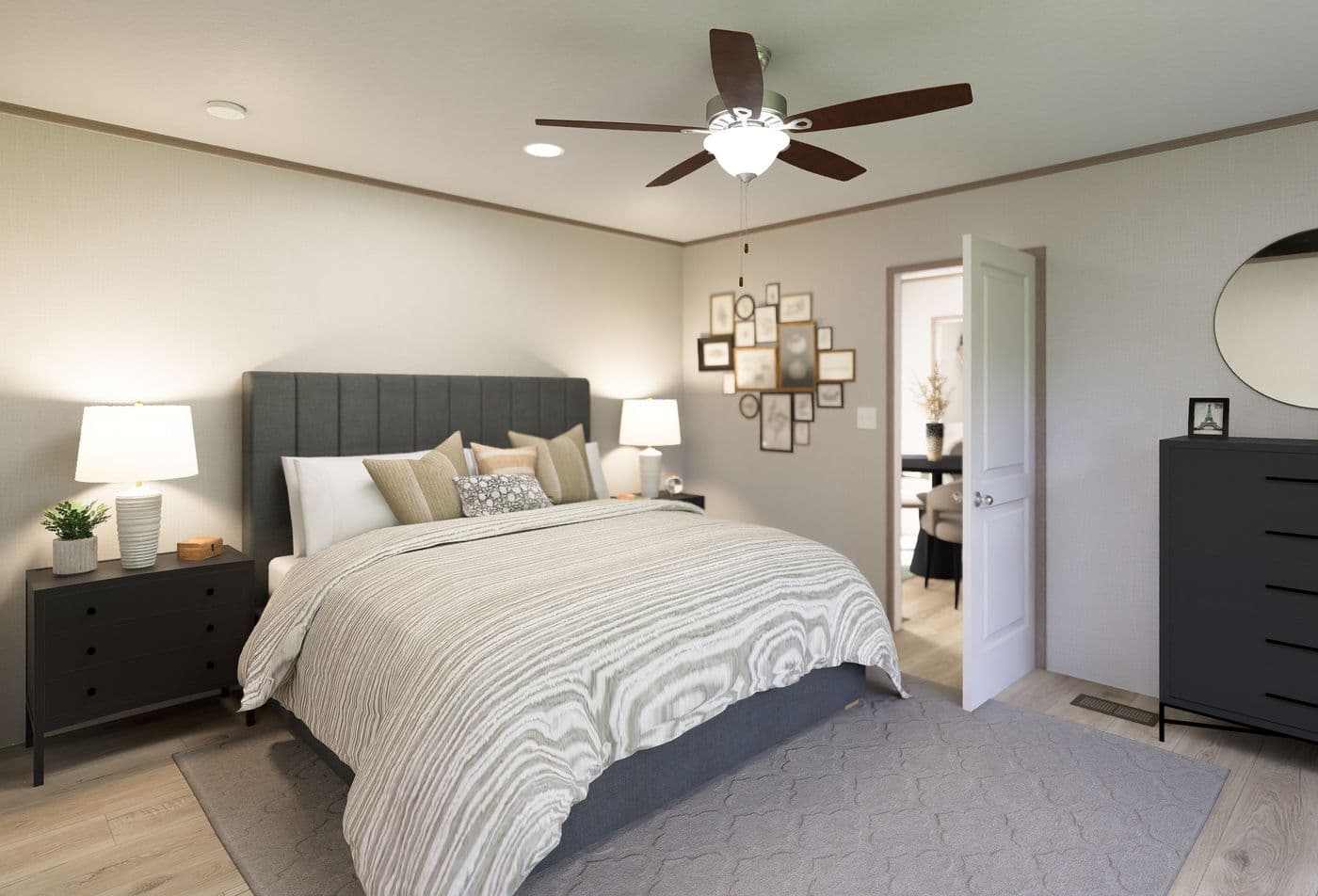 The ULTRA FLEX ANNIVERSARY PLUS Primary Bedroom. This Manufactured Mobile Home features 3 bedrooms and 2 baths.