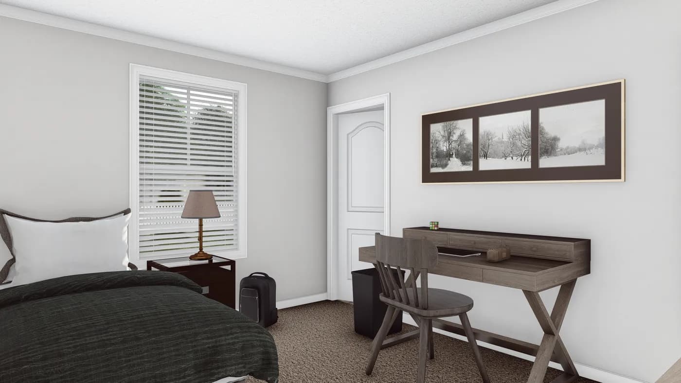 The THE SOUTHERN CHARM Bedroom. This Manufactured Mobile Home features 3 bedrooms and 2 baths.