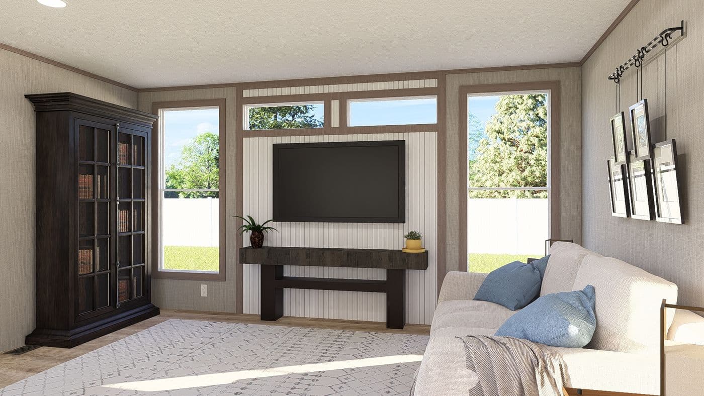 The ULTRA A-PLUS 16X76 Living Room. This Manufactured Mobile Home features 3 bedrooms and 2 baths.
