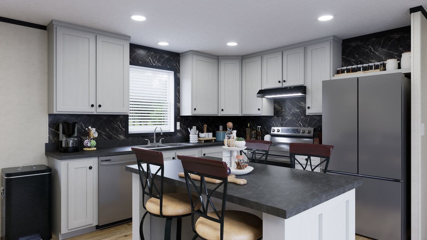 The 7016-CC01 CORNERSTONE 70 Kitchen. This Manufactured Mobile Home features 3 bedrooms and 2 baths.